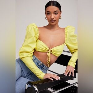 Mistress Rocks: TOUGH LOVE - Lemon Puff Sleeve Cropped Top